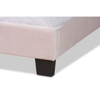 Baxton Studio Benjen Modern and Contemporary Glam Light Pink Velvet Fabric Upholstered Queen Size Panel Bed