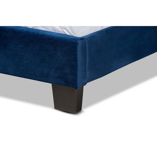 Baxton Studio Benjen Modern and Contemporary Glam Navy Blue Velvet Fabric Upholstered Full Size Panel Bed