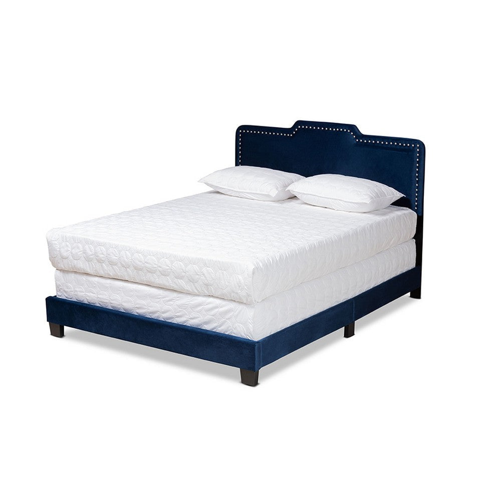 Baxton Studio Benjen Modern and Contemporary Glam Navy Blue Velvet Fabric Upholstered Full Size Panel Bed