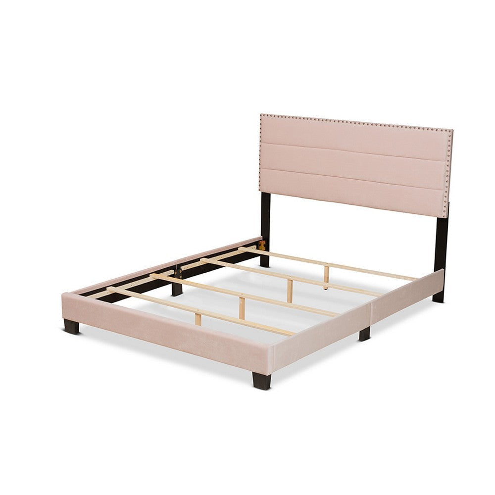 Baxton Studio Tamira Modern and Contemporary Glam Light Pink Velvet Fabric Upholstered Full Size Panel Bed