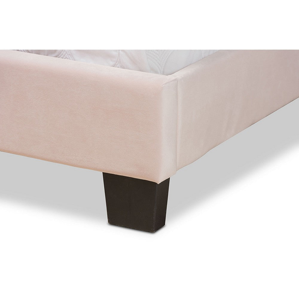 Baxton Studio Tamira Modern and Contemporary Glam Light Pink Velvet Fabric Upholstered Full Size Panel Bed