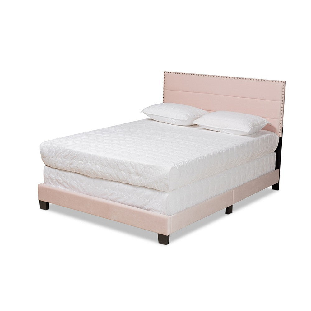 Baxton Studio Tamira Modern and Contemporary Glam Light Pink Velvet Fabric Upholstered Full Size Panel Bed