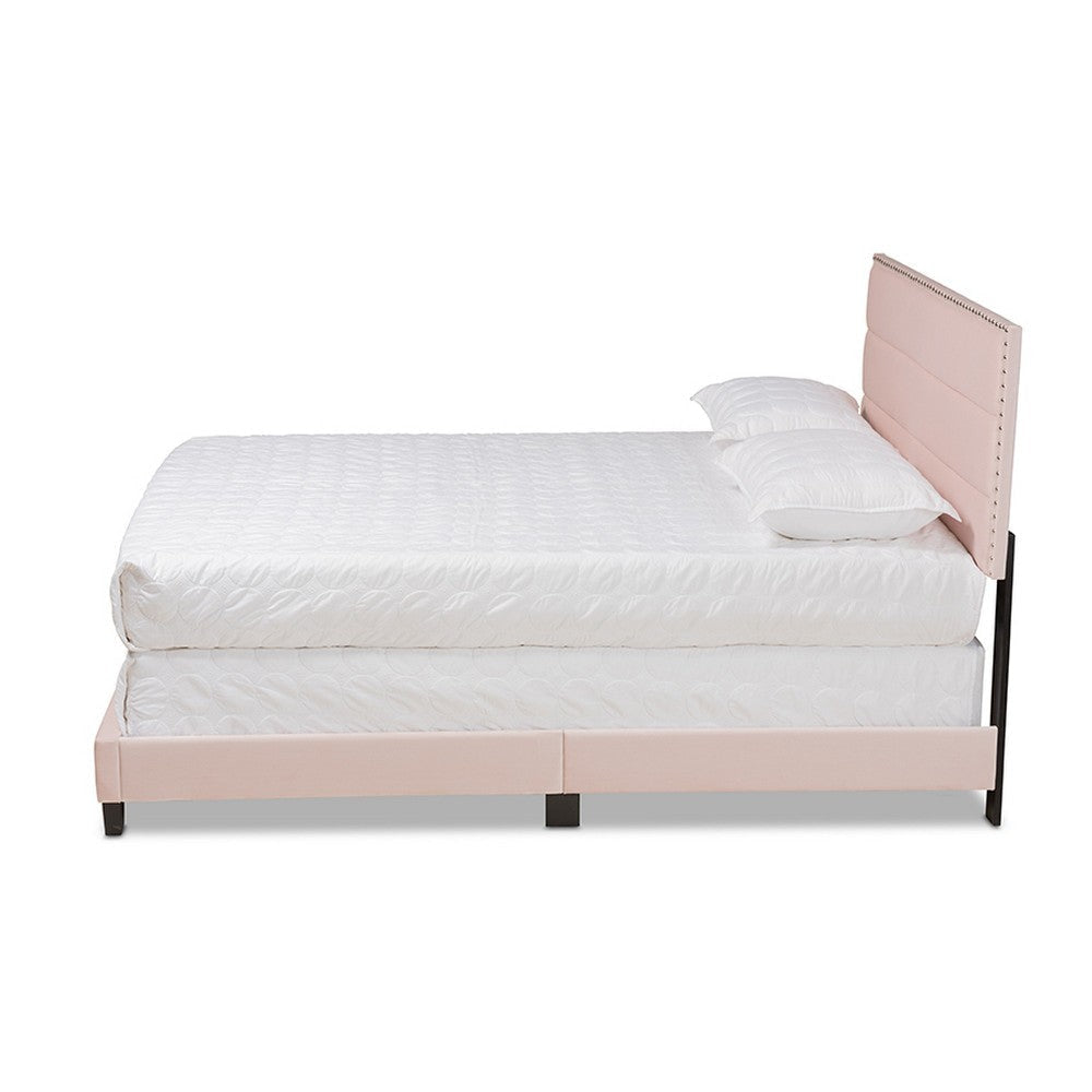 Baxton Studio Tamira Modern and Contemporary Glam Light Pink Velvet Fabric Upholstered Queen Size Panel Bed