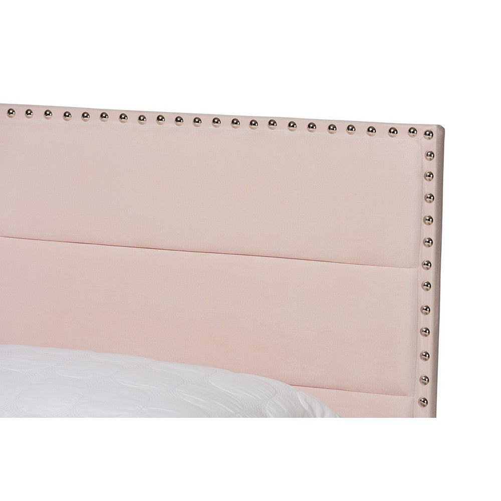 Baxton Studio Tamira Modern and Contemporary Glam Light Pink Velvet Fabric Upholstered Queen Size Panel Bed
