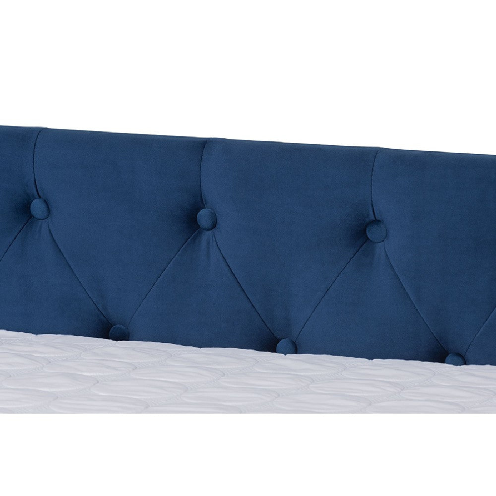 Baxton Studio Larkin Modern and Contemporary Navy Blue Velvet Fabric Upholstered Full Size Daybed with Trundle