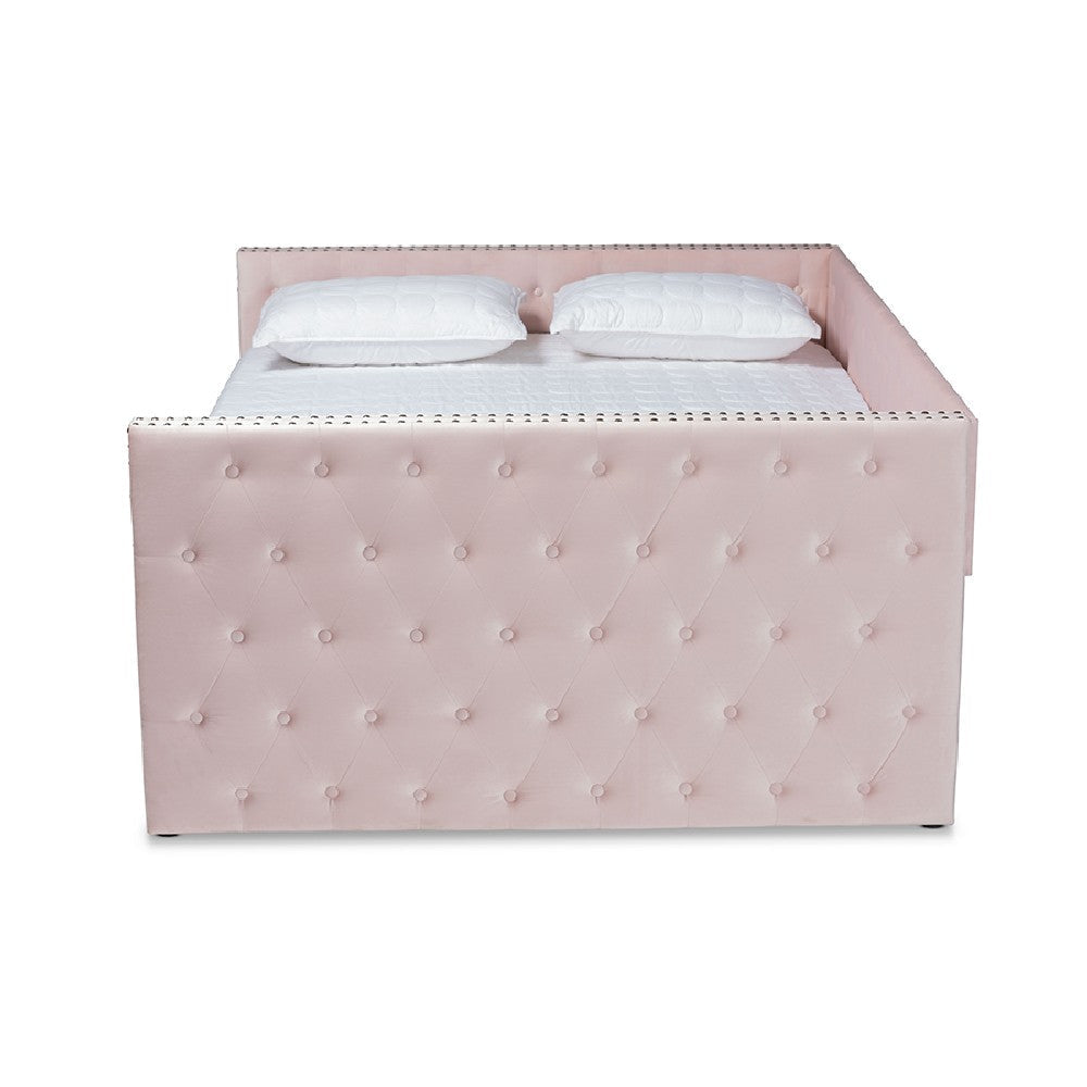 Baxton Studio Larkin Modern and Contemporary Pink Velvet Fabric Upholstered Full Size Daybed with Trundle