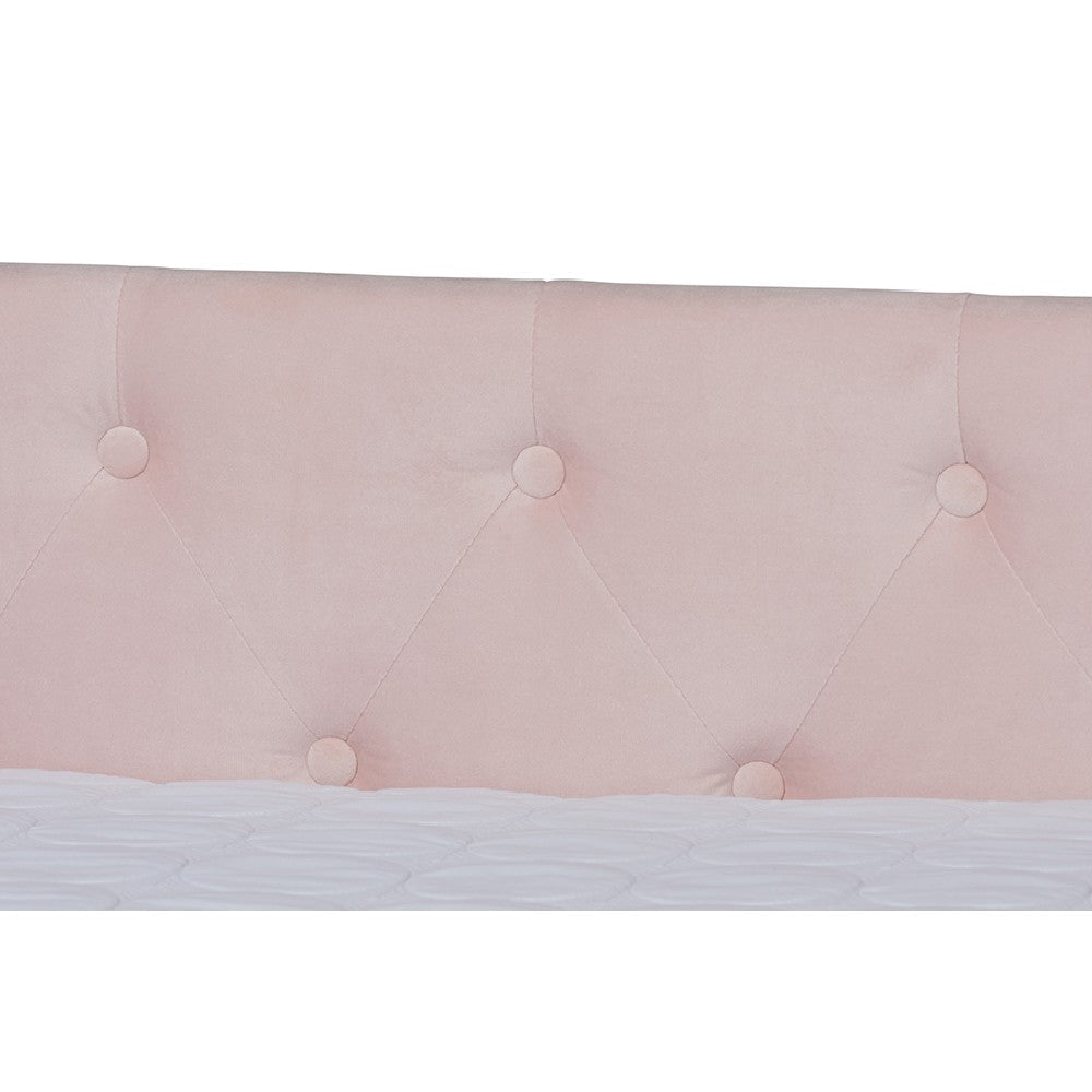 Baxton Studio Larkin Modern and Contemporary Pink Velvet Fabric Upholstered Full Size Daybed with Trundle