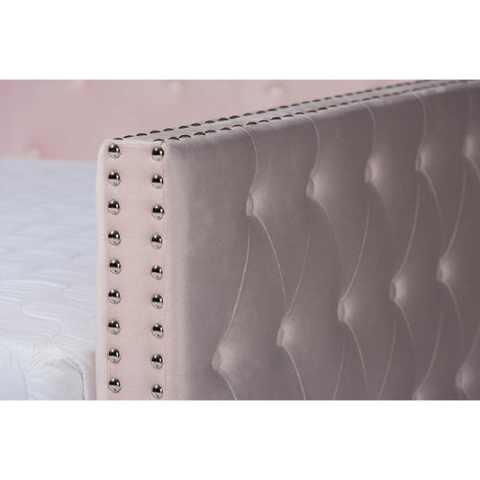 Baxton Studio Larkin Modern and Contemporary Pink Velvet Fabric Upholstered Full Size Daybed with Trundle