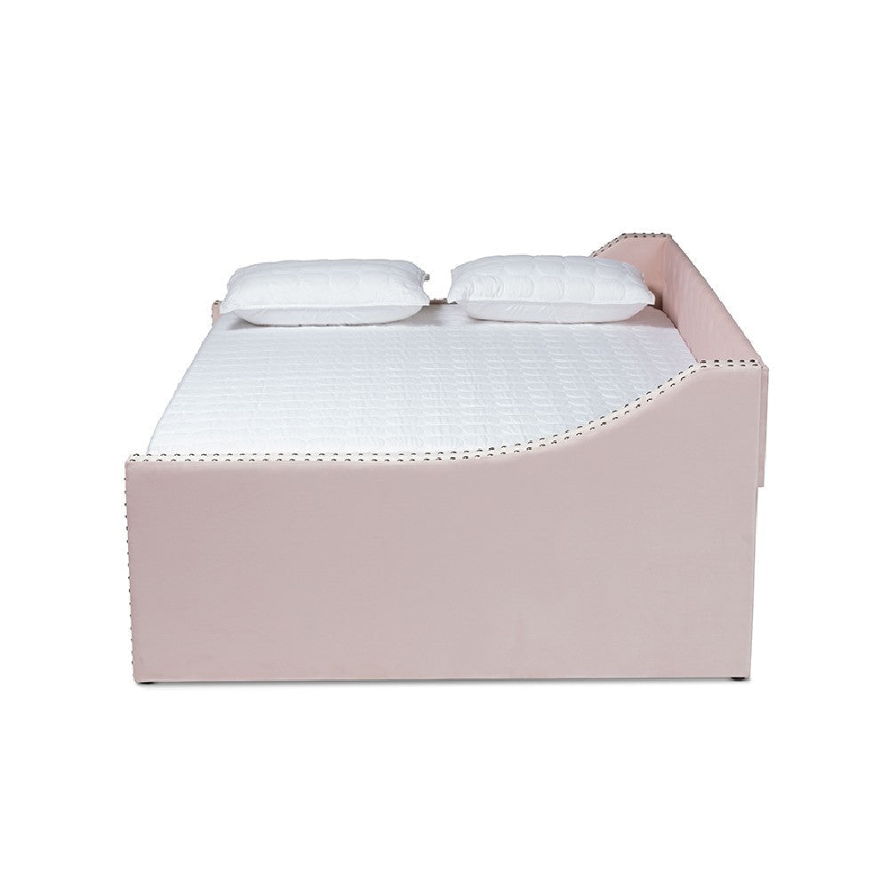 Baxton Studio Raphael Modern and Contemporary Pink Velvet Fabric Upholstered Full Size Daybed with Trundle WHI-CF9228-Pink-Velvet-Daybed-F-T