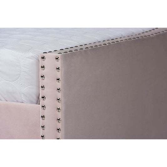 Baxton Studio Raphael Modern and Contemporary Pink Velvet Fabric Upholstered Full Size Daybed with Trundle