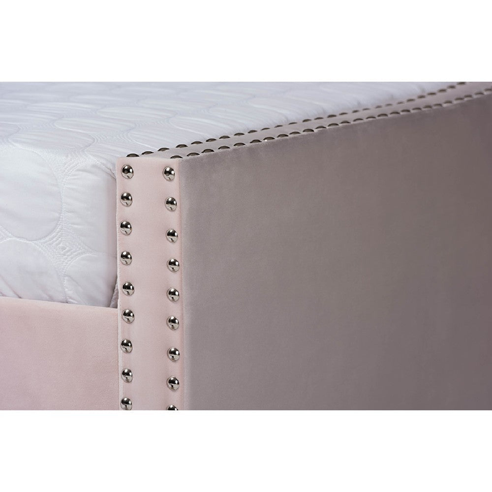 Baxton Studio Raphael Modern and Contemporary Pink Velvet Fabric Upholstered Full Size Daybed with Trundle