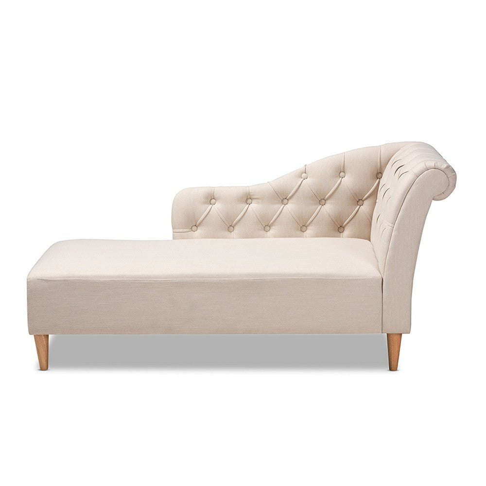 Baxton Studio Emeline Modern and Contemporary Beige Fabric Upholstered Oak Finished Chaise Lounge