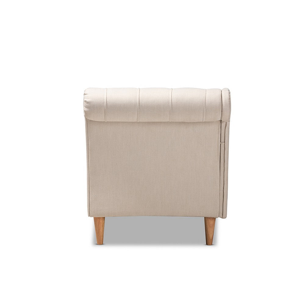 Baxton Studio Emeline Modern and Contemporary Beige Fabric Upholstered Oak Finished Chaise Lounge