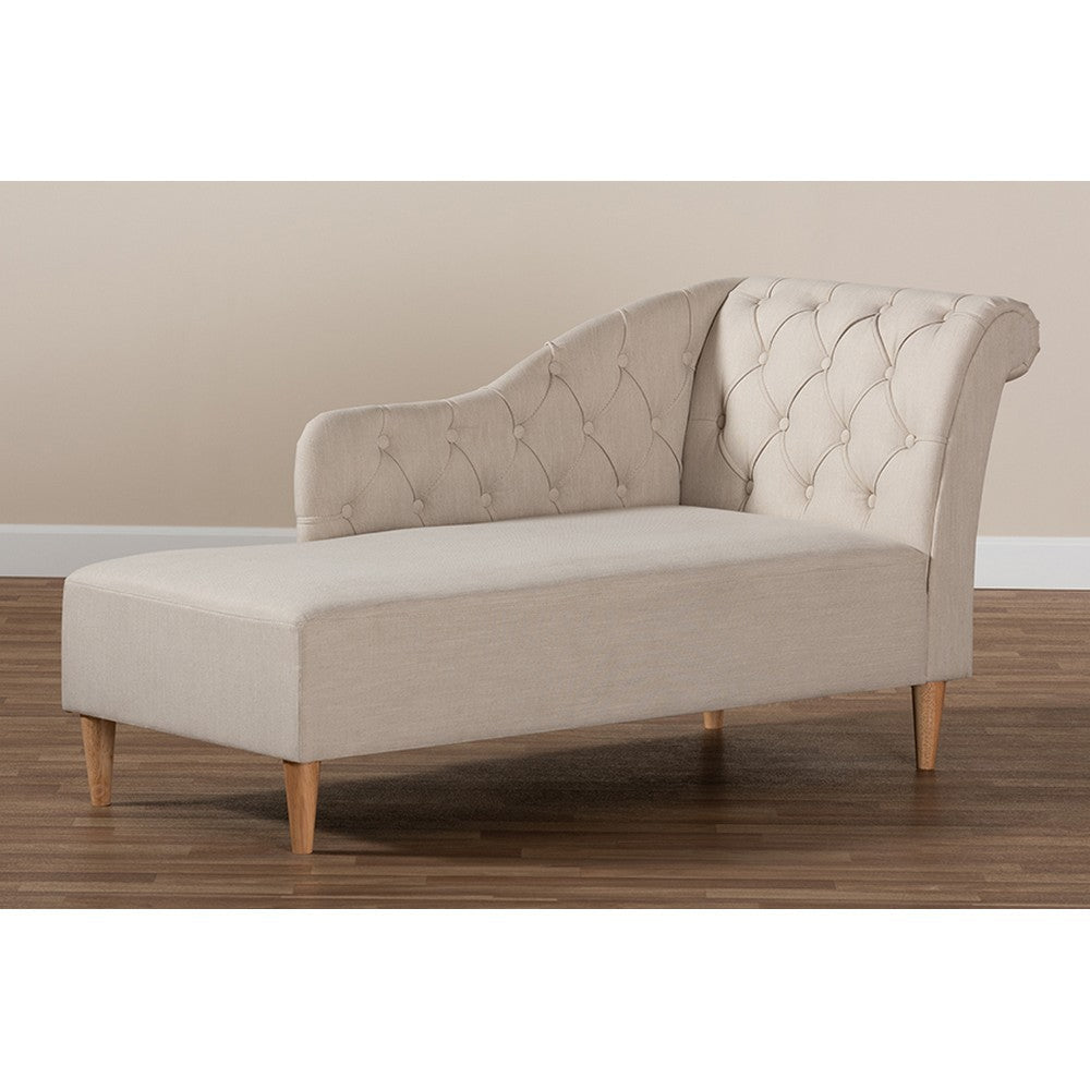 Baxton Studio Emeline Modern and Contemporary Beige Fabric Upholstered Oak Finished Chaise Lounge