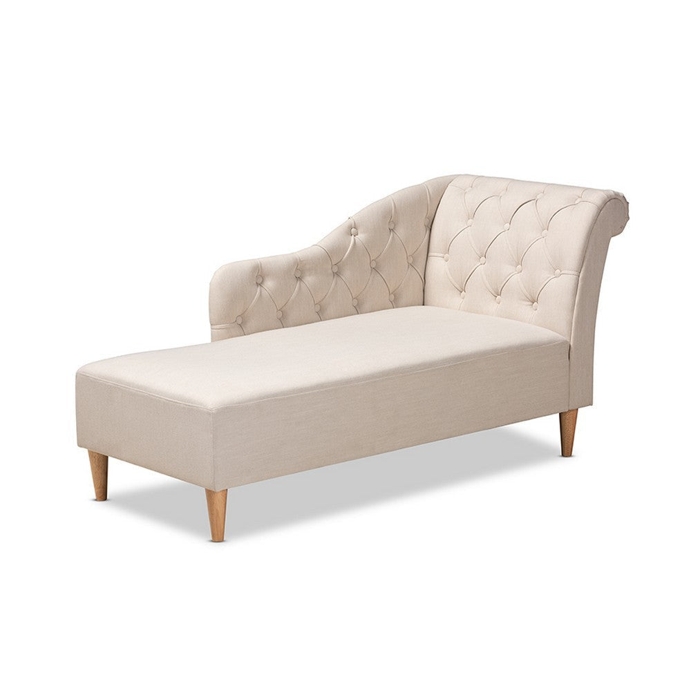 Baxton Studio Emeline Modern and Contemporary Beige Fabric Upholstered Oak Finished Chaise Lounge