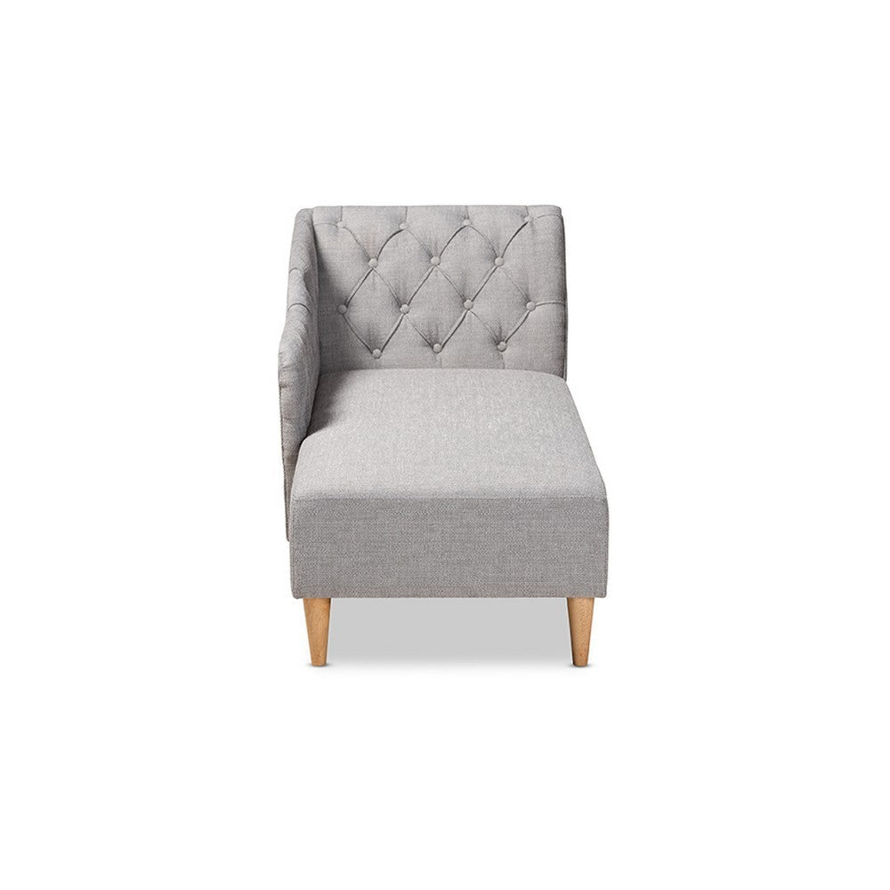Baxton Studio Emeline Modern and Contemporary Grey Fabric Upholstered Oak Finished Chaise Lounge WHI-CFCL1-Grey-Oak-KD-Chaise