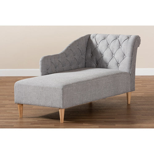 Baxton Studio Emeline Modern and Contemporary Grey Fabric Upholstered Oak Finished Chaise Lounge
