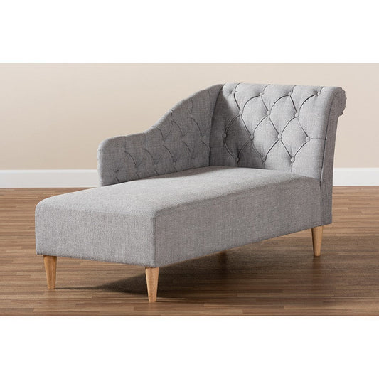 Baxton Studio Emeline Modern and Contemporary Grey Fabric Upholstered Oak Finished Chaise Lounge