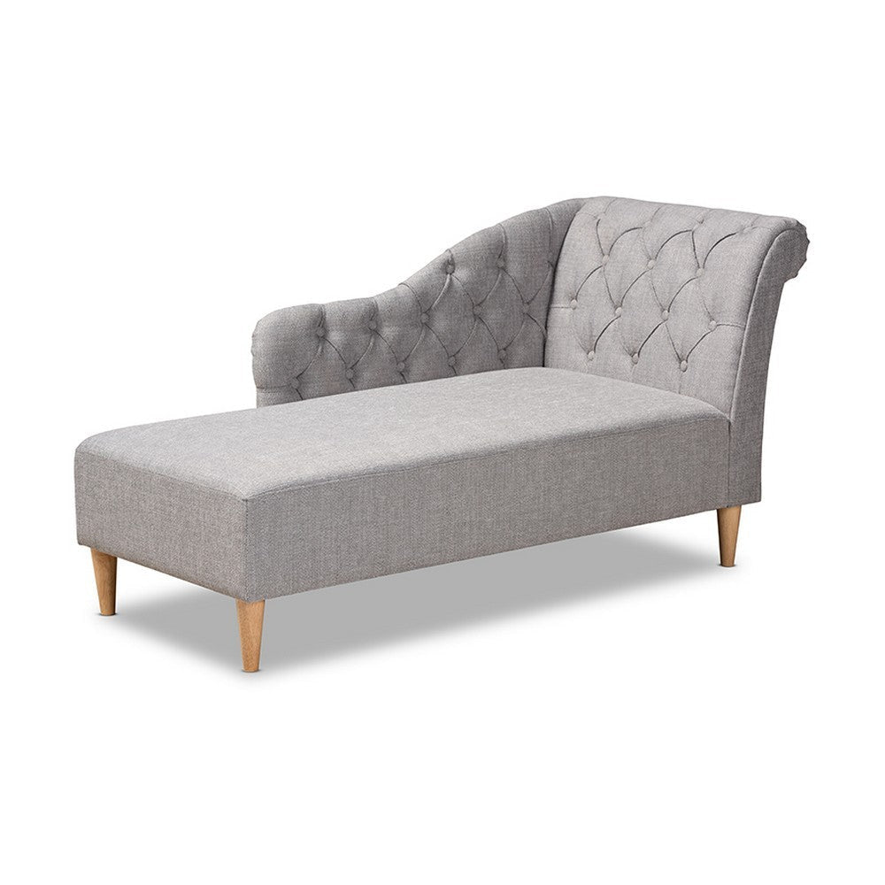 Baxton Studio Emeline Modern and Contemporary Grey Fabric Upholstered Oak Finished Chaise Lounge WHI-CFCL1-Grey-Oak-KD-Chaise