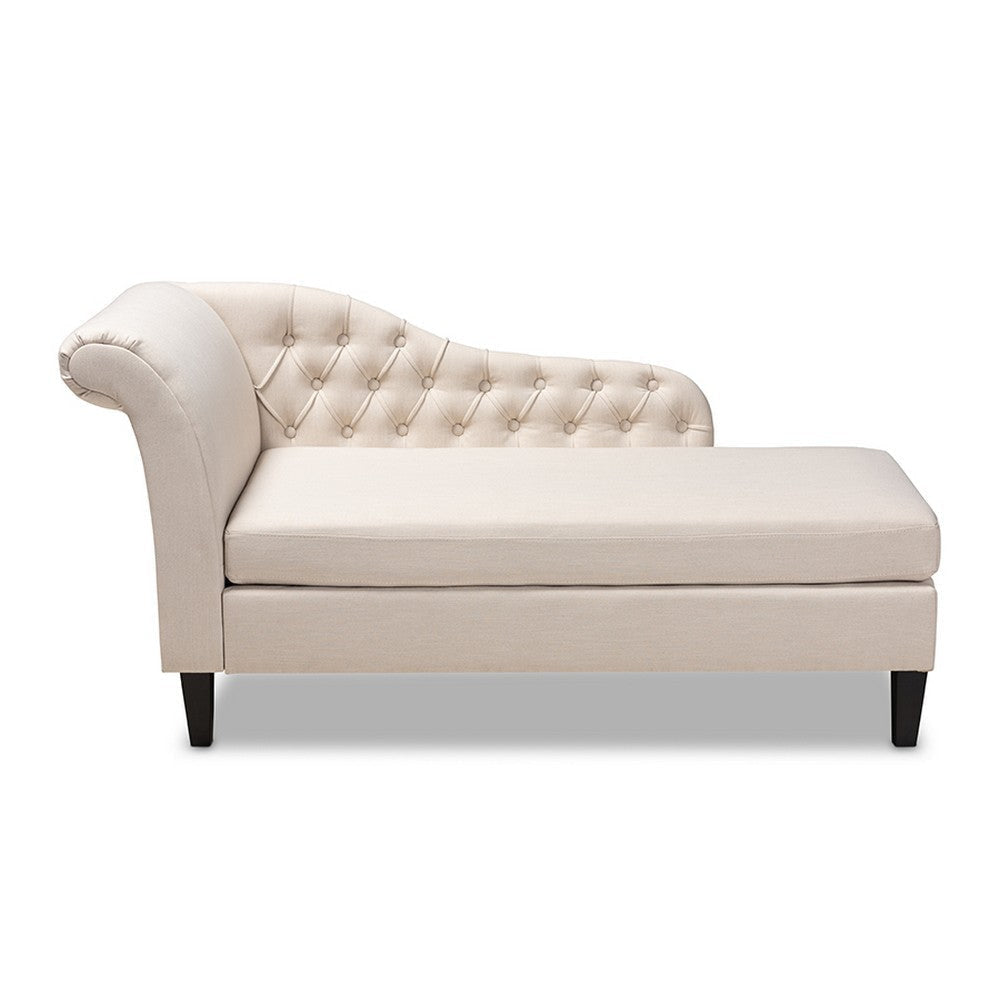 Baxton Studio Florent Modern and Contemporary Beige Fabric Upholstered Black Finished Chaise Lounge
