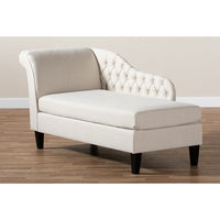Baxton Studio Florent Modern and Contemporary Beige Fabric Upholstered Black Finished Chaise Lounge