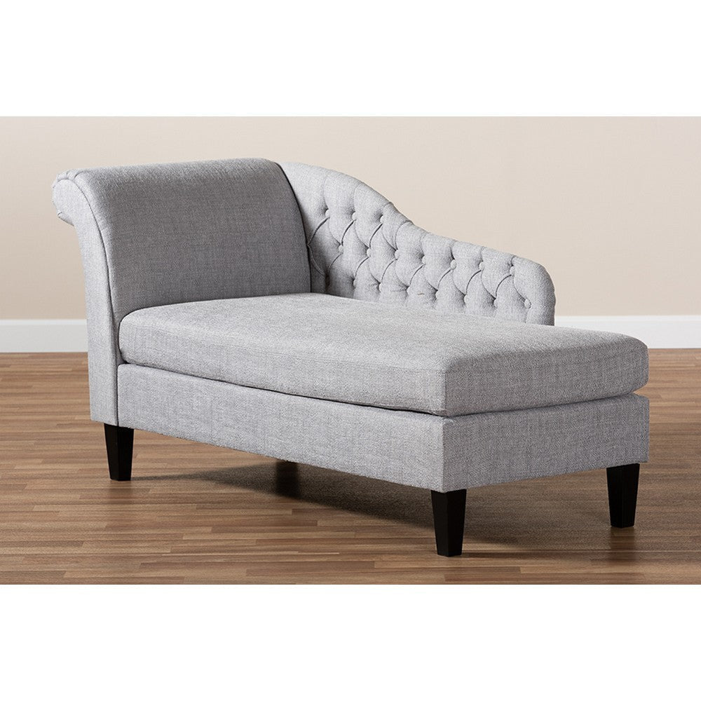 Baxton Studio Florent Modern and Contemporary Grey Fabric Upholstered Black Finished Chaise Lounge