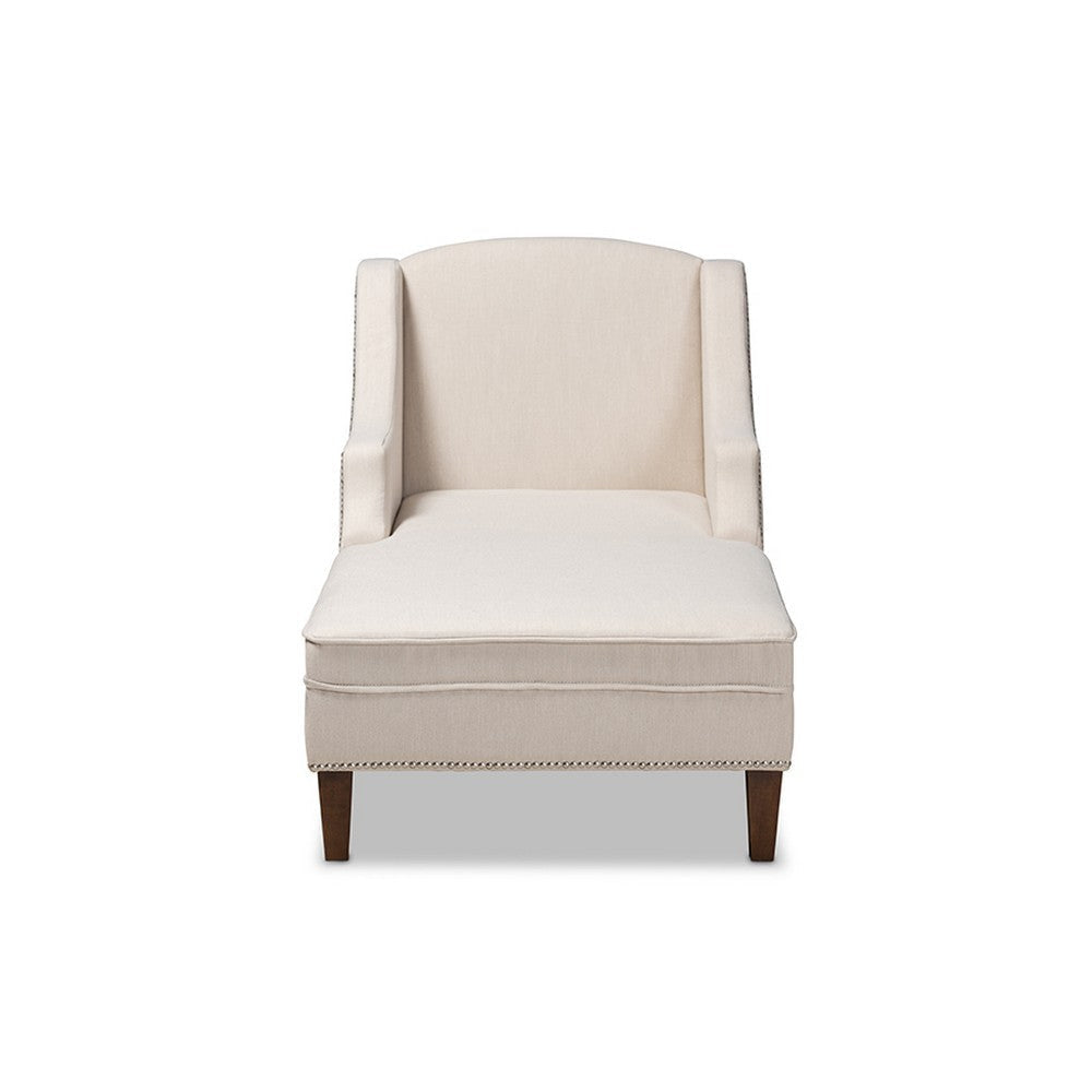 Baxton Studio Leonie Modern and Contemporary Beige Fabric Upholstered Wenge Brown Finished Chaise Lounge WHI-CFCL3-Beige-Wenge-KD-Chaise