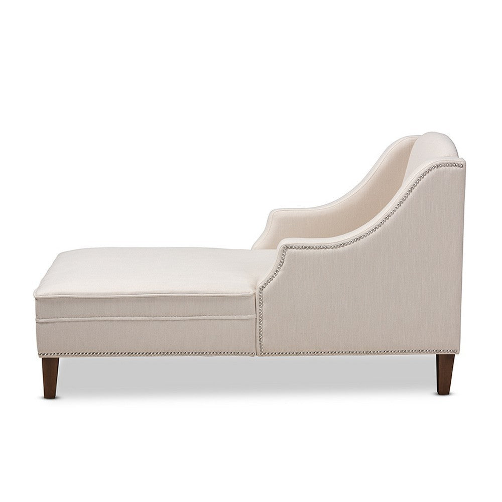 Baxton Studio Leonie Modern and Contemporary Beige Fabric Upholstered Wenge Brown Finished Chaise Lounge WHI-CFCL3-Beige-Wenge-KD-Chaise