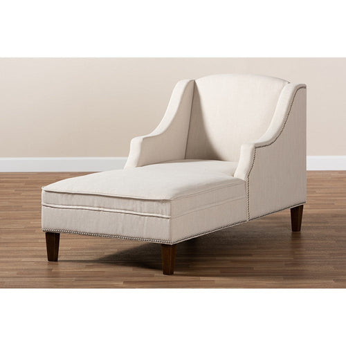 Baxton Studio Leonie Modern and Contemporary Beige Fabric Upholstered Wenge Brown Finished Chaise Lounge