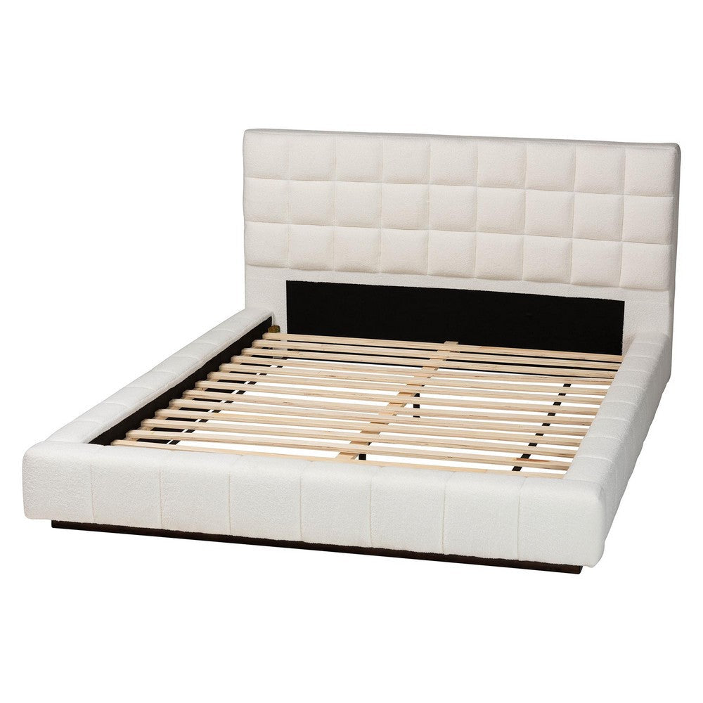 Baxton Studio Braylin Glam and Luxe Teddy-Bear Fabric King Size Platform Bed WHI-CFSP0828-White-King