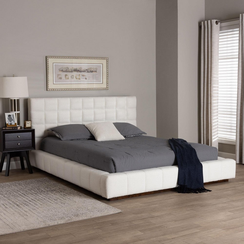 Baxton Studio Braylin Glam and Luxe Teddy-Bear Fabric Queen Size Platform Bed WHI-CFSP0828-White-Queen