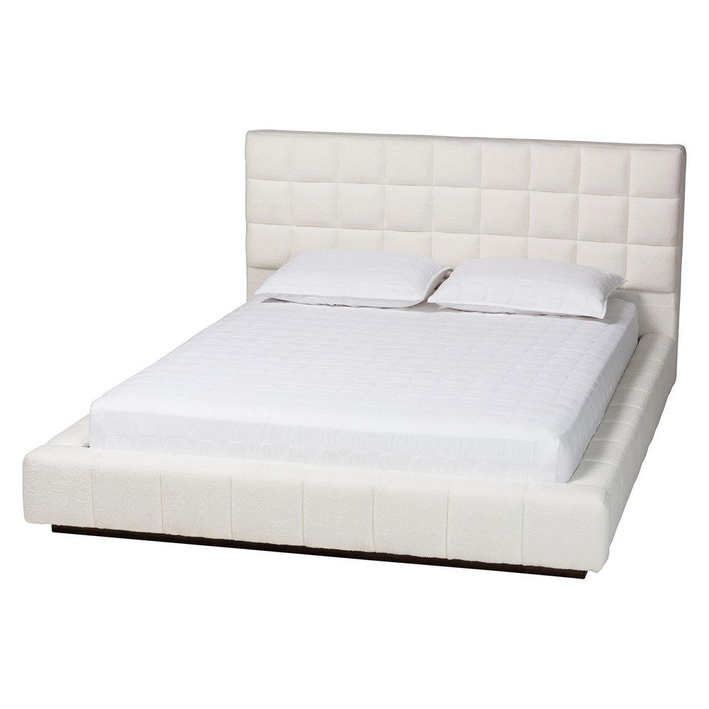 Baxton Studio Braylin Glam and Luxe Teddy-Bear Fabric Queen Size Platform Bed WHI-CFSP0828-White-Queen