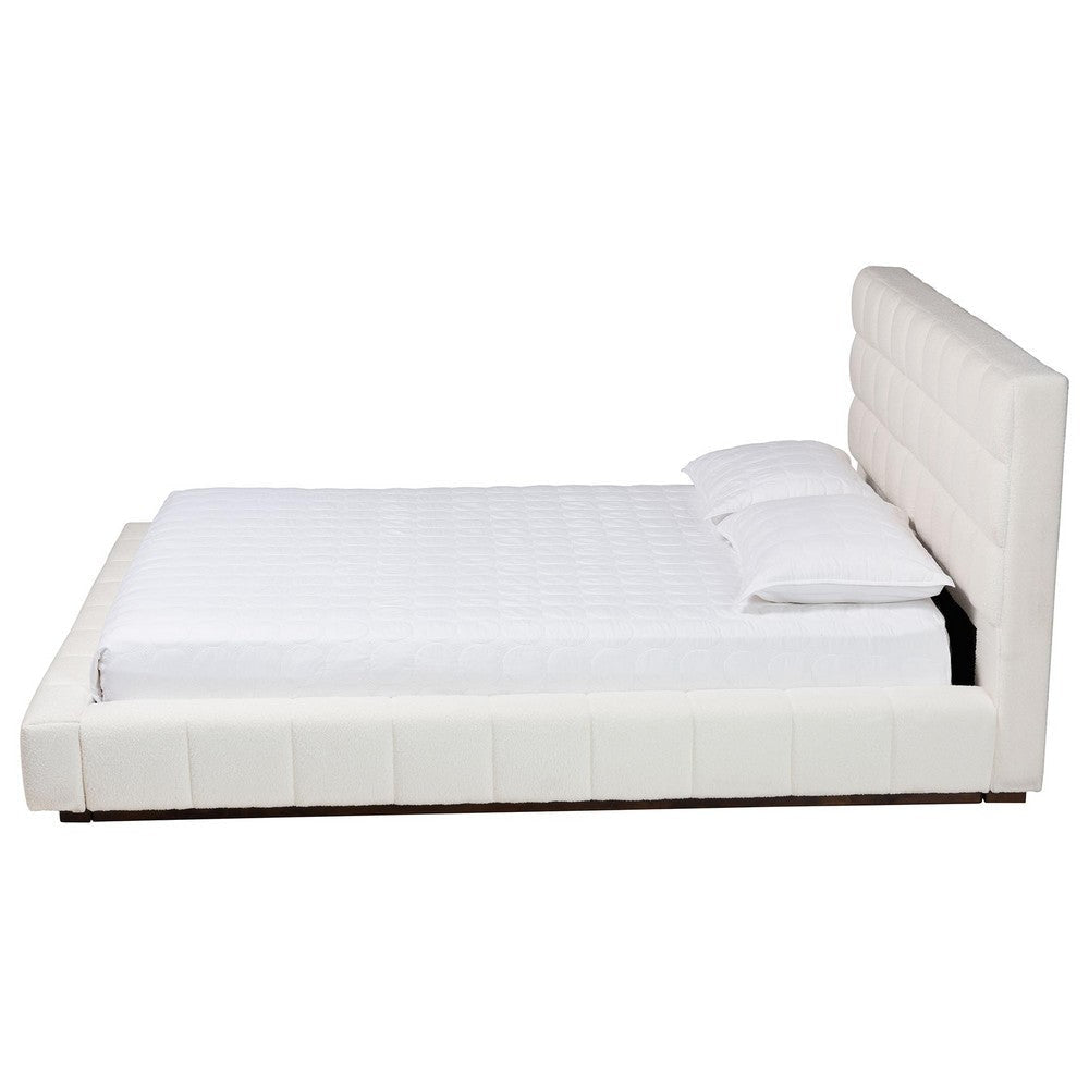 Baxton Studio Braylin Glam and Luxe Teddy-Bear Fabric Queen Size Platform Bed WHI-CFSP0828-White-Queen