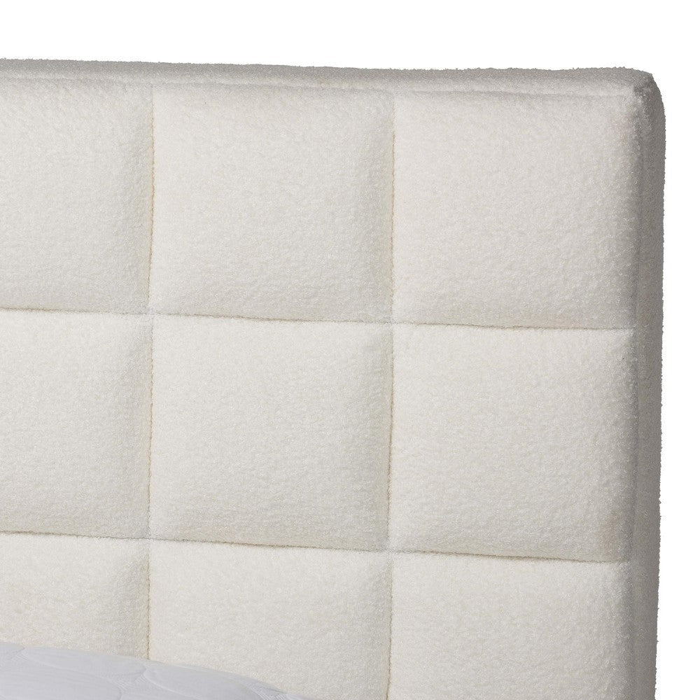 Baxton Studio Braylin Glam and Luxe Teddy-Bear Fabric Queen Size Platform Bed WHI-CFSP0828-White-Queen