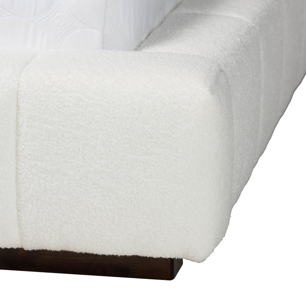 Baxton Studio Braylin Glam and Luxe Teddy-Bear Fabric Queen Size Platform Bed WHI-CFSP0828-White-Queen