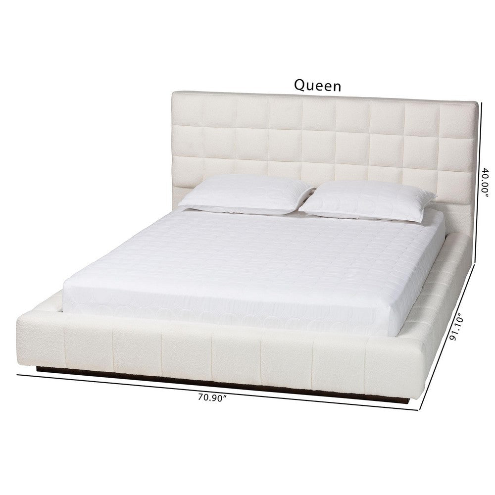 Baxton Studio Braylin Glam and Luxe Teddy-Bear Fabric Queen Size Platform Bed WHI-CFSP0828-White-Queen