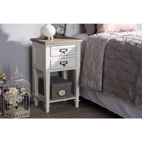 Baxton Studio Dauphine Provincial Style Weathered Oak and White Wash Distressed Finish Wood Nightstand