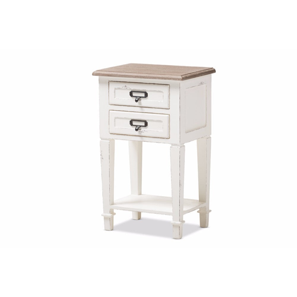 Baxton Studio Dauphine Provincial Style Weathered Oak and White Wash Distressed Finish Wood Nightstand WHI-CHR20VM-M-B-C