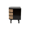 bali & pari Nabila Modern Bohemian Black Bayur Wood and Natural Rattan 3-Drawer End Table Nightstand WHI-CMO4-End-Table