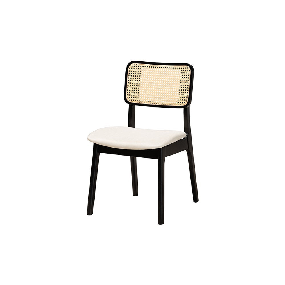 Baxton Studio Dannon Mid-Century Modern Cream Fabric and Black Finished Wood 5-Piece Dining Set WHI-CS001C-Black-Cream-5PC-Dining-Set