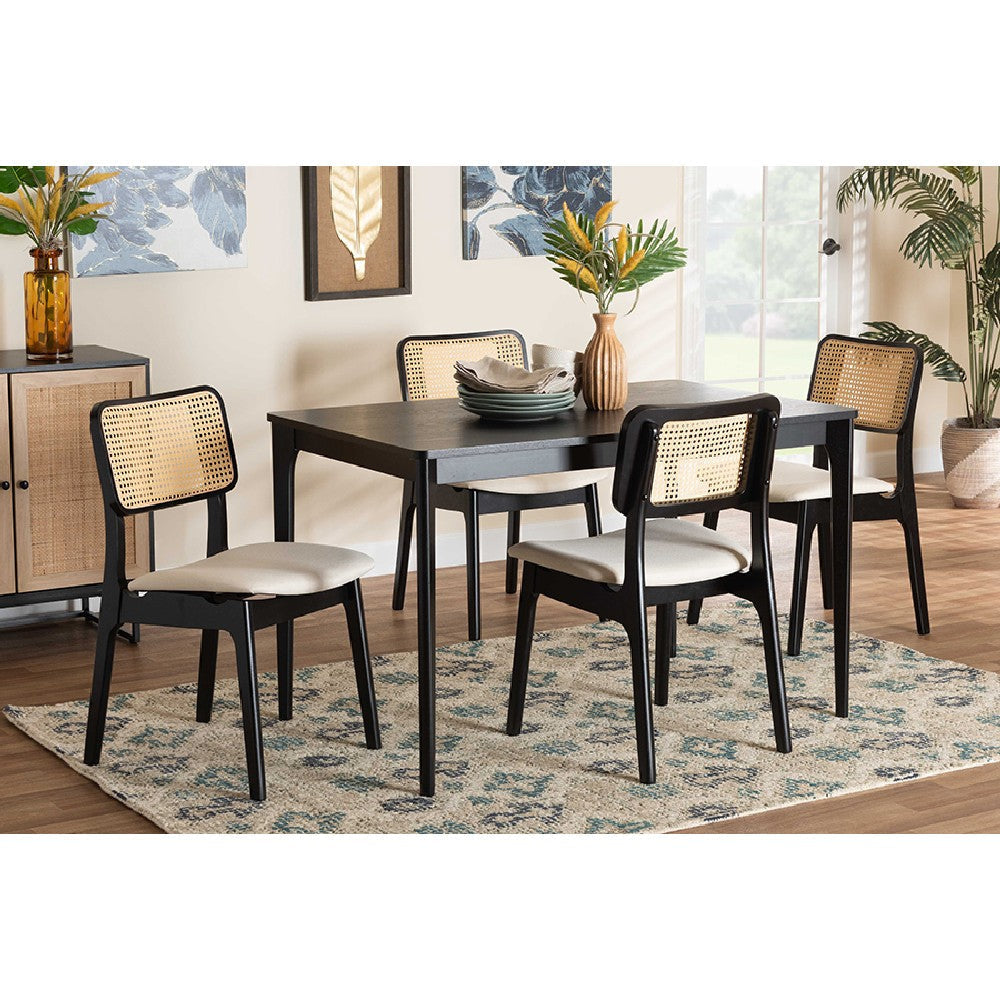 Baxton Studio Dannon Mid-Century Modern Cream Fabric and Black Finished Wood 5-Piece Dining Set