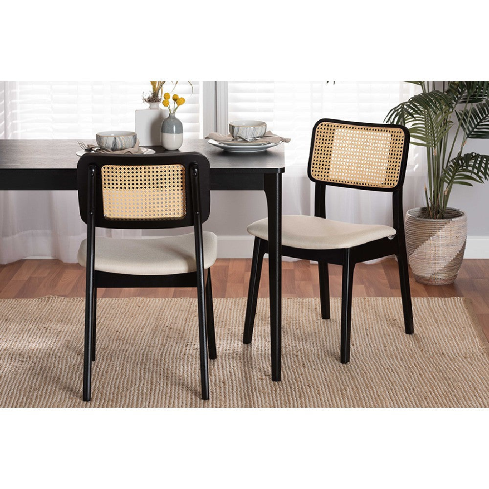 Baxton Studio Dannon Mid-Century Modern Cream Fabric and Black Finished Wood 2-Piece Dining Chair Set WHI-CS001C-Black-Cream-DC-2PK