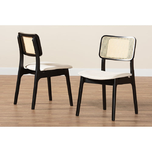 Baxton Studio Dannon Mid-Century Modern Cream Fabric and Black Finished Wood 2-Piece Dining Chair Set