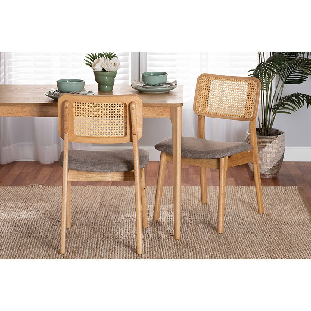 Baxton Studio Dannon Mid-Century Modern Grey Fabric and Ntural Oak Finished Wood 2-Piece Dining Chair Set