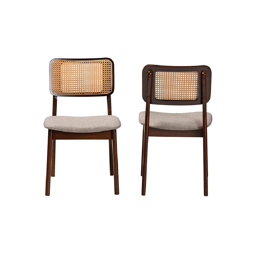 Baxton Studio Dannon Mid-Century Modern Grey Fabric and Walnut Brown Finished Wood 2-Piece Dining Chair Set
