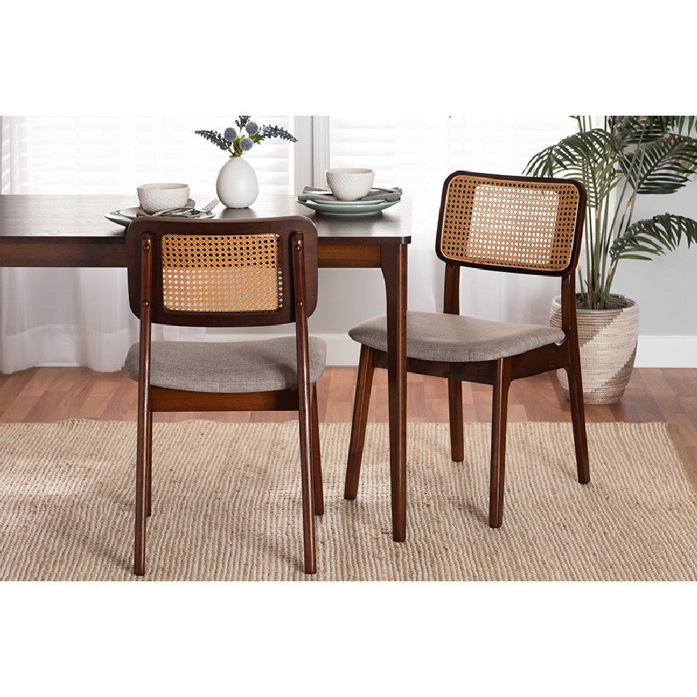 Baxton Studio Dannon Mid-Century Modern Grey Fabric and Walnut Brown Finished Wood 2-Piece Dining Chair Set