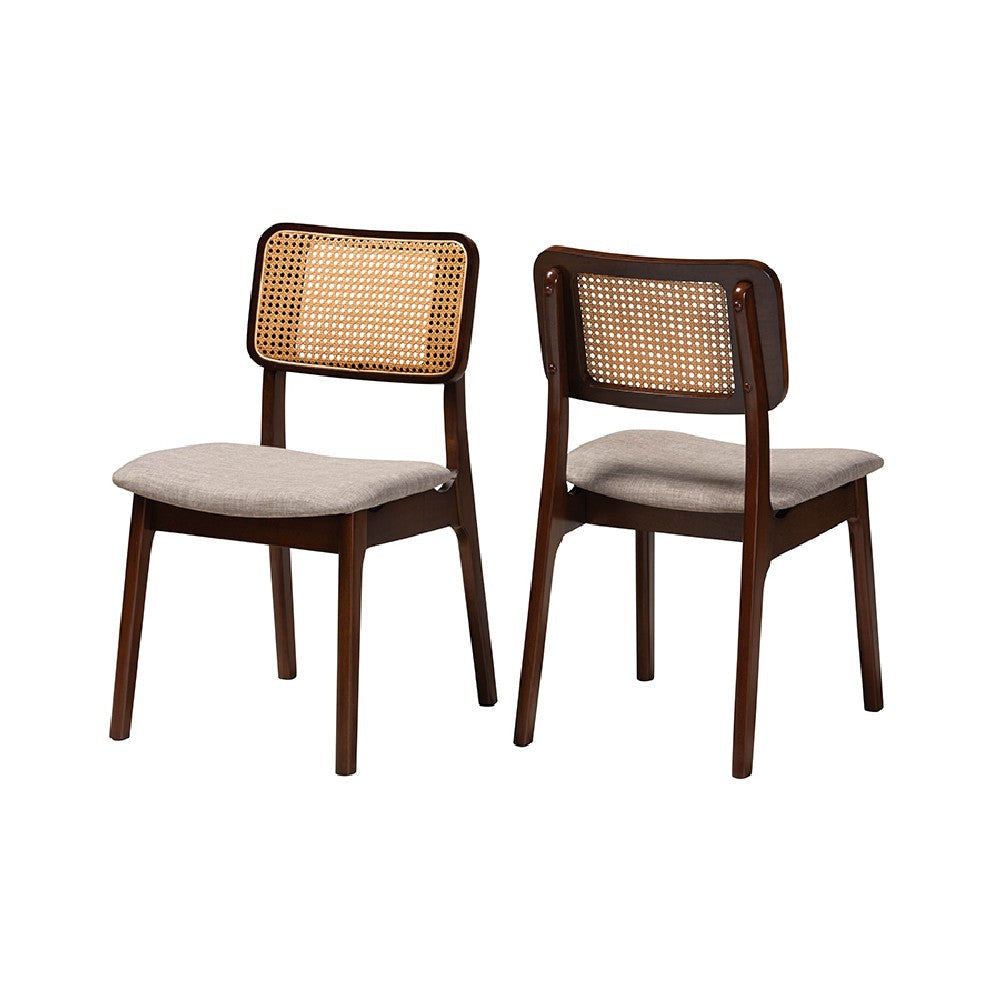Baxton Studio Dannon Mid-Century Modern Grey Fabric and Walnut Brown Finished Wood 2-Piece Dining Chair Set