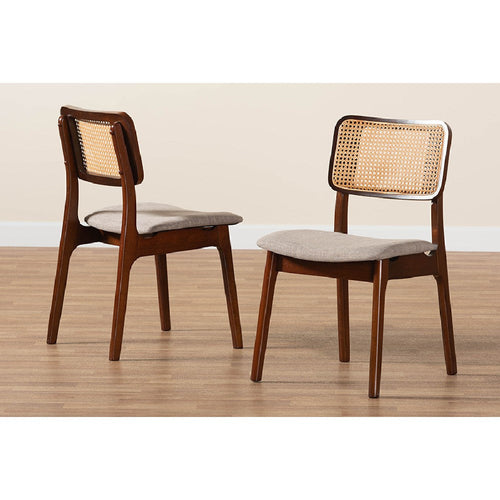 Baxton Studio Dannon Mid-Century Modern Grey Fabric and Walnut Brown Finished Wood 2-Piece Dining Chair Set