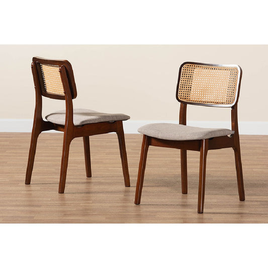 Baxton Studio Dannon Mid-Century Modern Grey Fabric and Walnut Brown Finished Wood 2-Piece Dining Chair Set