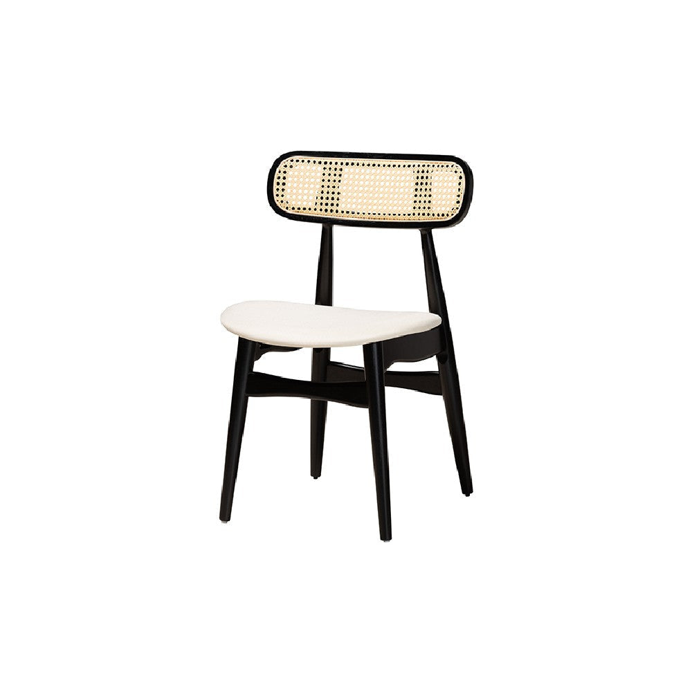 Baxton Studio Tarana Mid-Century Modern Cream Fabric and Black Finished Wood 5-Piece Dining Set WHI-CS002C-Black-Cream-5PC-Dining-Set